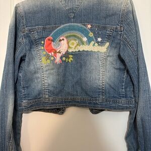 Rare Vintage Tommy Jeans "Lovebird" Y2K Cropped Denim Jacket - Size Small